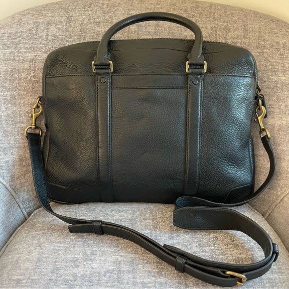 NWT COACH BLEECKER SLIM BRIEFCASE IN BLACK PEBBLED LEATHER & BRASS F71196 - Picture 2 of 8